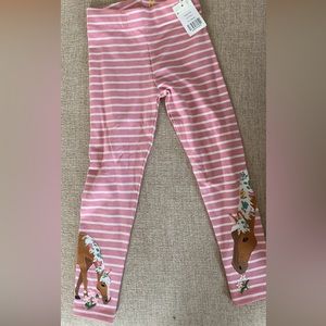 Mini Boden, appliqué girls, leggings, pink, and white stripes with horses